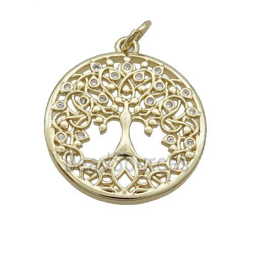 Copper Tree Of Life Pendant Charm Pave Zircon Gold Plated