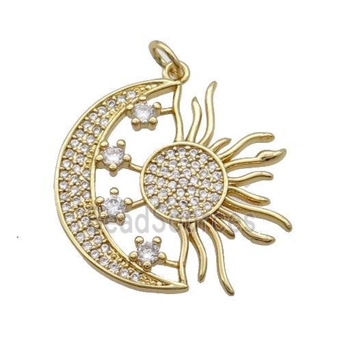 Copper Moon Sun Pendant Pave Zircon Gold Plated