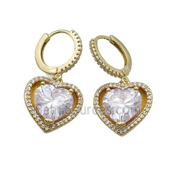 Copper Hoop Earring Pave Clear Crystal Heart Gold Plated