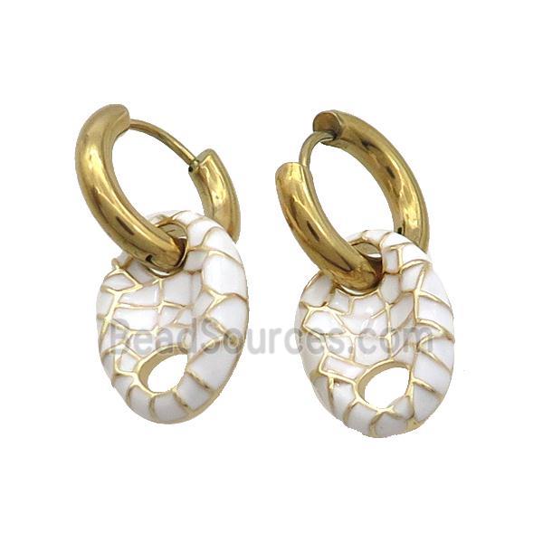 Copper Hoop Earring White Enamel PigNose Gold Plated