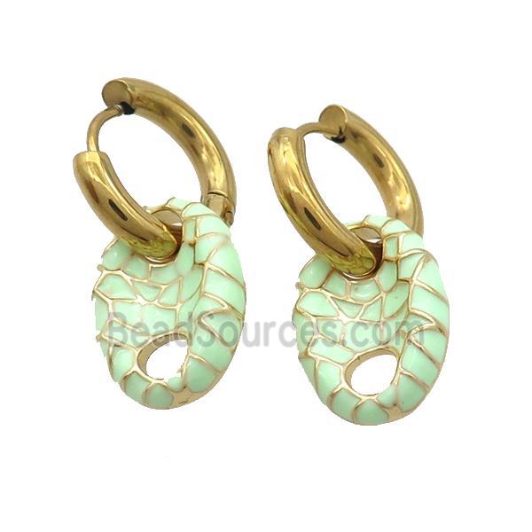 Copper Hoop Earring Green Enamel PigNose Gold Plated