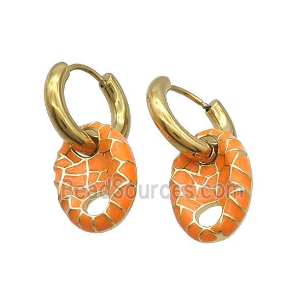 Copper Hoop Earring Orange Enamel PigNose Gold Plated