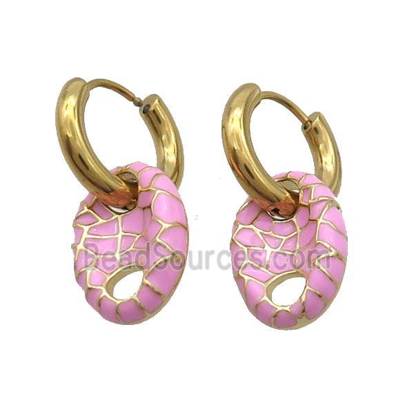 Copper Hoop Earring Pink Enamel PigNose Gold Plated