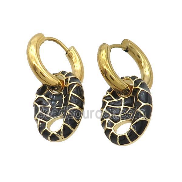 Copper Hoop Earring Black Enamel PigNose Gold Plated