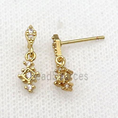 Copper Stud Earring Pave Zircon Gold Plated