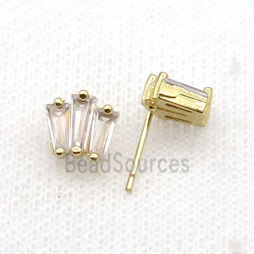 Copper Stud Earring Pave Zircon Gold Plated