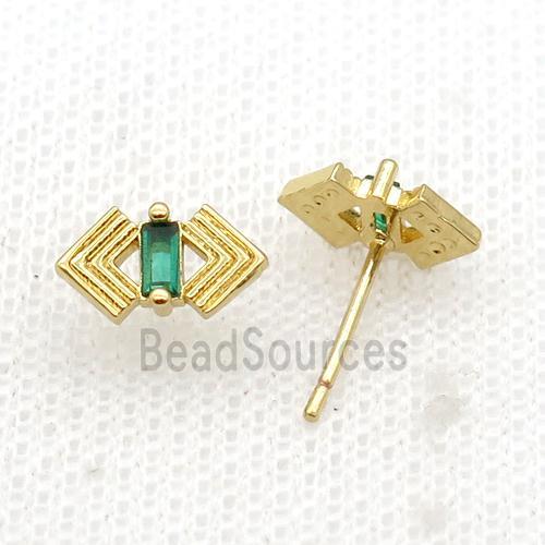 Copper Stud Earring Pave Zircon Gold Plated