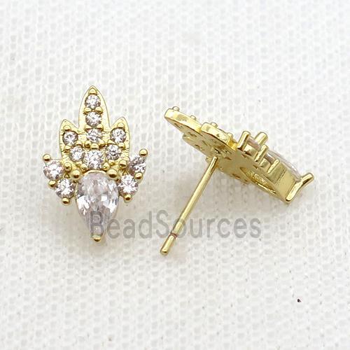 Copper Stud Earring Pave Zircon Gold Plated