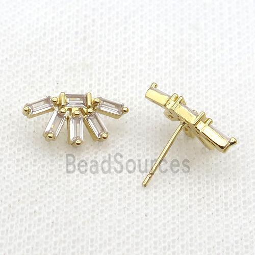 Copper Stud Earring Pave Zircon Gold Plated