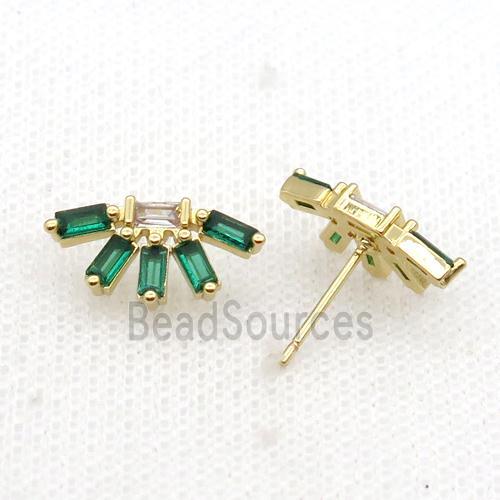 Copper Stud Earring Pave Green Zircon Gold Plated