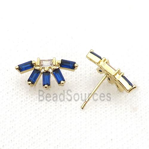 Copper Stud Earring Pave Blue Zircon Gold Plated