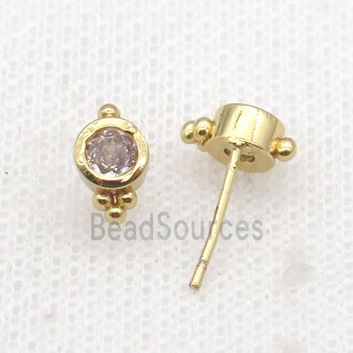 Copper Stud Earring Pave Zircon Gold Plated