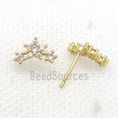 Copper Stud Earring Pave Zircon Crown Gold Plated