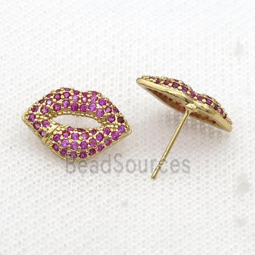 Copper Stud Earring Pave Zircon Lip Gold Plated