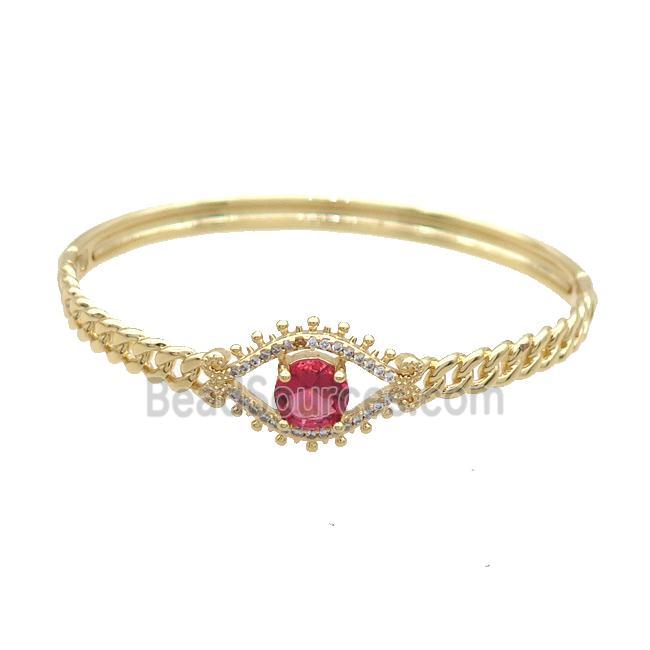 Copper Bangle Pave Hotpink Crystal Gold Plated