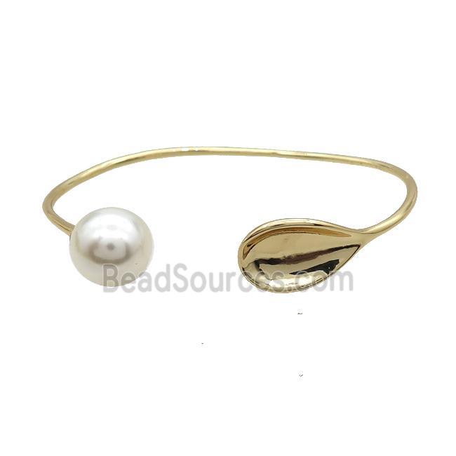 Copper Spoon Bangle White Pearlized Shell Gold Plated