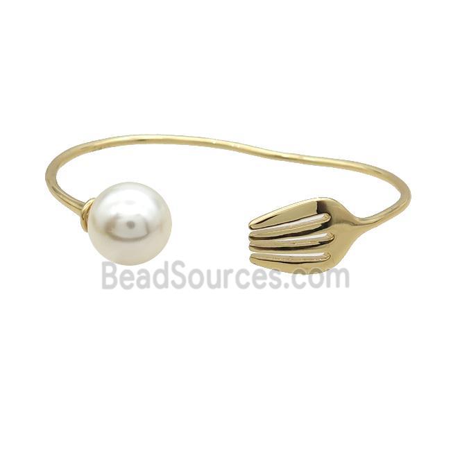 Copper Fork Bangle White Pearlized Shell Gold Plated