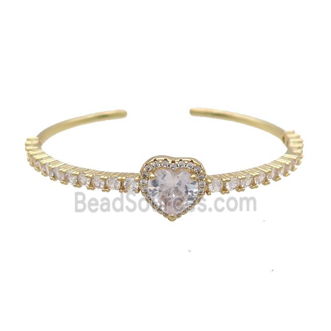 Copper Heart Bangle Pave Zircon Crystal Gold Plated