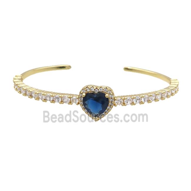 Copper Heart Bangle Pave Zircon Blue Crystal Gold Plated