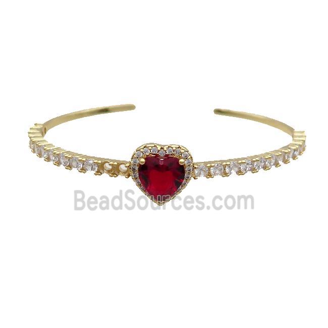 Copper Heart Bangle Pave Zircon Red Crystal Gold Plated