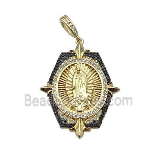 Copper Jesus Pendant Pave Black Zircon Religious Gold Plated