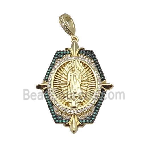 Copper Jesus Pendant Pave Green Zircon Religious Gold Plated