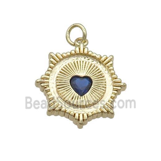 Copper Sun Pendant Pave Blue Crystal Heart Gold Plated