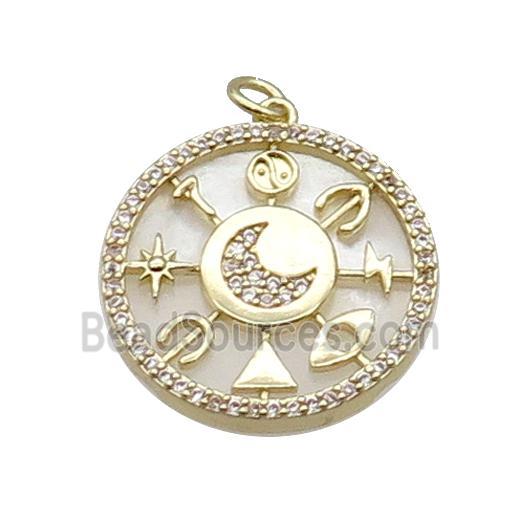 Copper Circle Pendant Pave Zircon Gold Plated