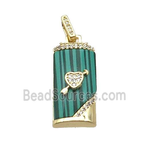 Copper Rectangle Pendant Pave Zircon Malachite Gold Plated