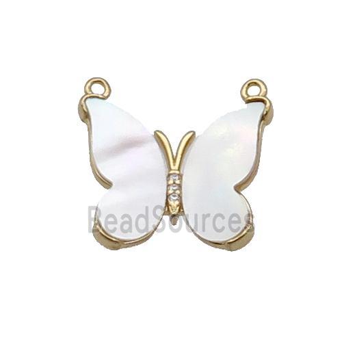 Copper Butterfly Pendant Pave White Shell Gold Plated