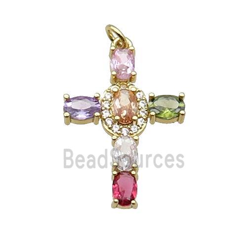 Copper Cross Pendant Pave Zircon Multicolor Gold Plated