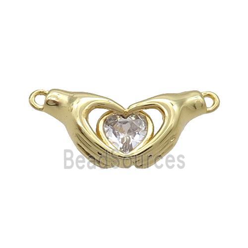 Copper Hand Heart Pendant Pave Crystal 2loops Gold Plated