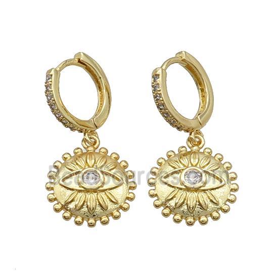 Copper Hoop Earring Pave Zircon Eye Gold Plated