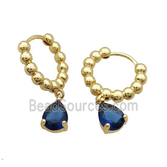 Copper Hoop Earring Pave Blue Crystal Gold Plated