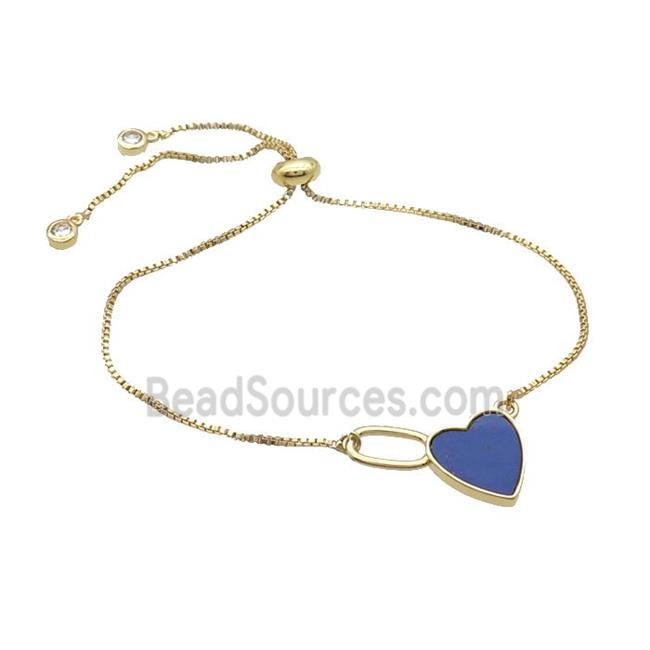 Copper Bracelet Blue Lapis Heart Adjustable Gold Plated