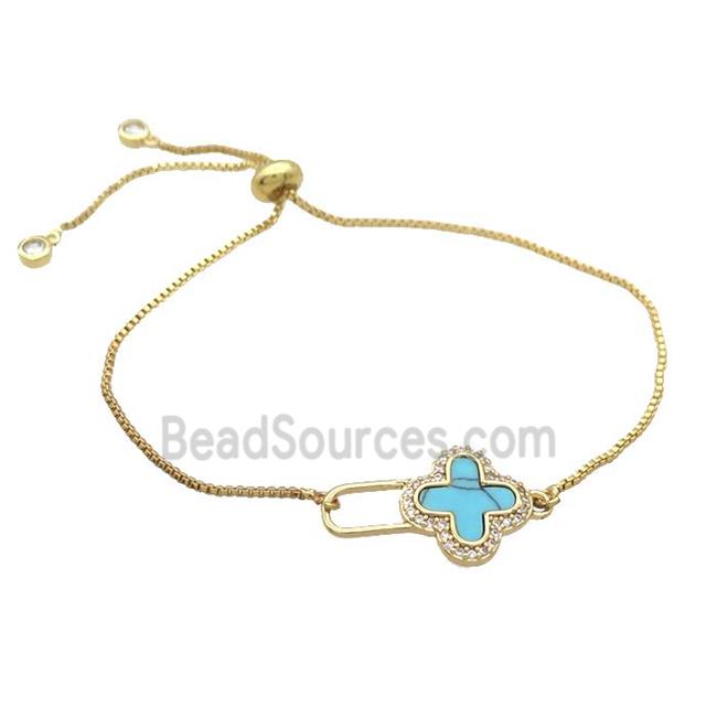 Copper Bracelet Blue Turquoise Cross Adjustable Gold Plated