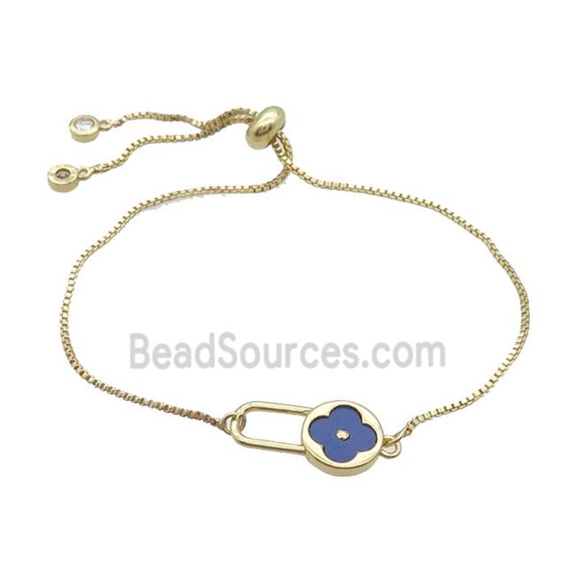 Copper Bracelet Blue Lapis Clover Adjustable Gold Plated