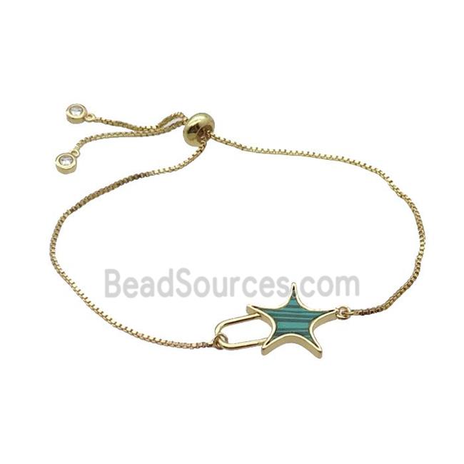 Copper Bracelet Green Malachite Star Adjustable Gold Plated