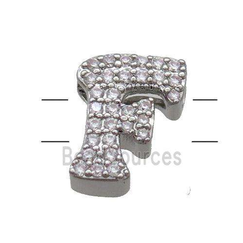 Copper Alphabet Beads Pave Zircon Letter-F 2holes Platinum Plated