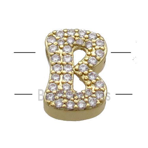 Copper Alphabet Beads Pave Zircon Letter-B 2holes Gold Plated