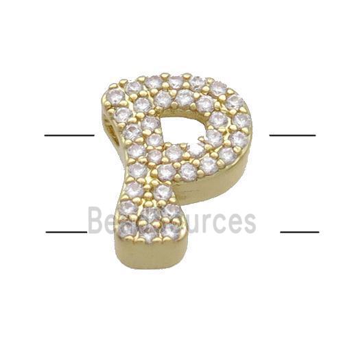 Copper Alphabet Beads Pave Zircon Letter-P 2holes Gold Plated