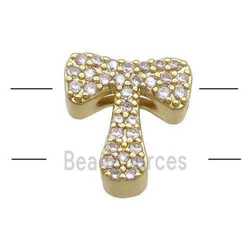 Copper Alphabet Beads Pave Zircon Letter-T 2holes Gold Plated