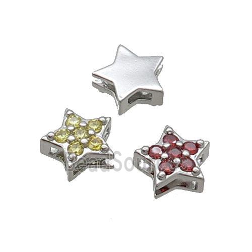 Copper Star Beads Pave Zircon Mixed Platinum Plated