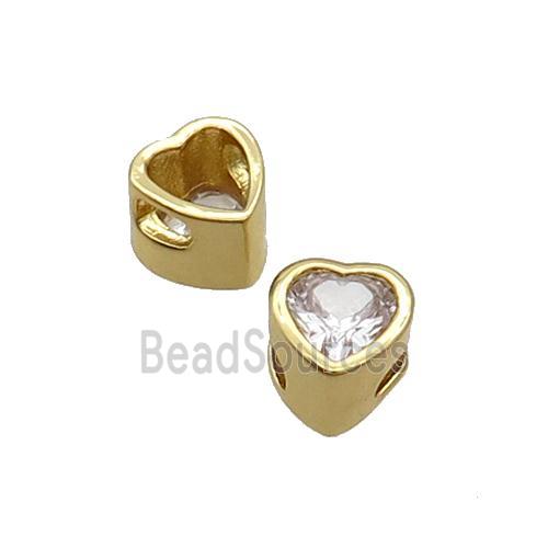 Copper Heart Beads Pave Zircon Gold Plated