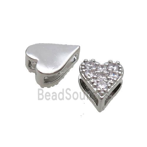 Copper Heart Beads Pave Zircon Platinum Plated