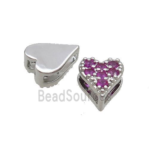 Copper Heart Beads Pave Hotpink Zircon Platinum Plated