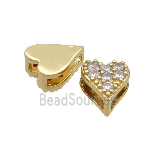 Copper Heart Beads Pave Zircon Gold Plated