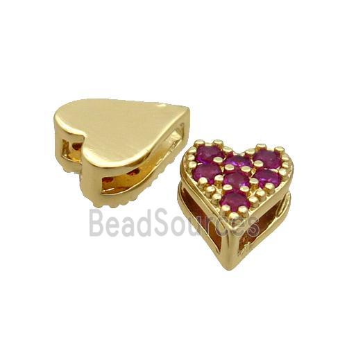 Copper Heart Beads Pave Hotpink Zircon Gold Plated