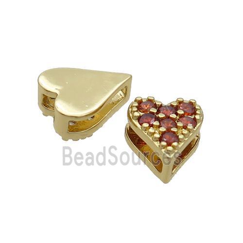 Copper Heart Beads Pave Red Zircon Gold Plated