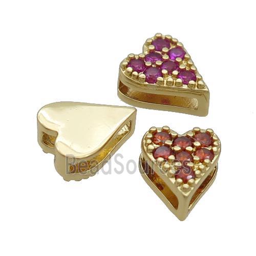 Copper Heart Beads Pave Zircon Mixed Gold Plated